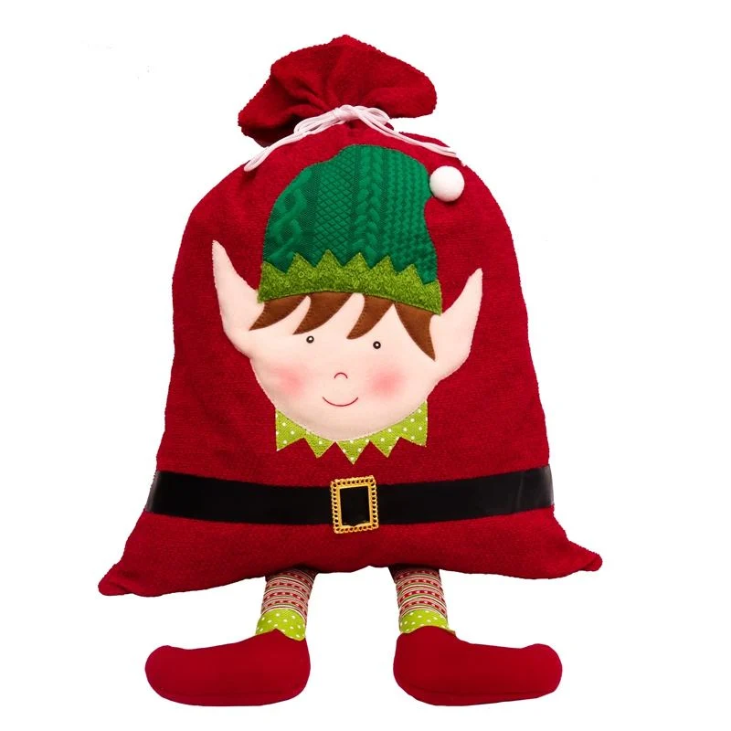 Red Green Xmas Gifts Large Drawstring Christmas Santa Bag Cute Elf Sacks