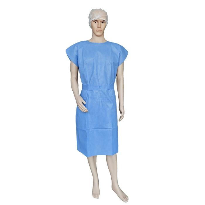 Disposable SMS Short Sleeve Isolation Gown Sleeveless Patient Gown with Open Back Desechable Bata Paciente