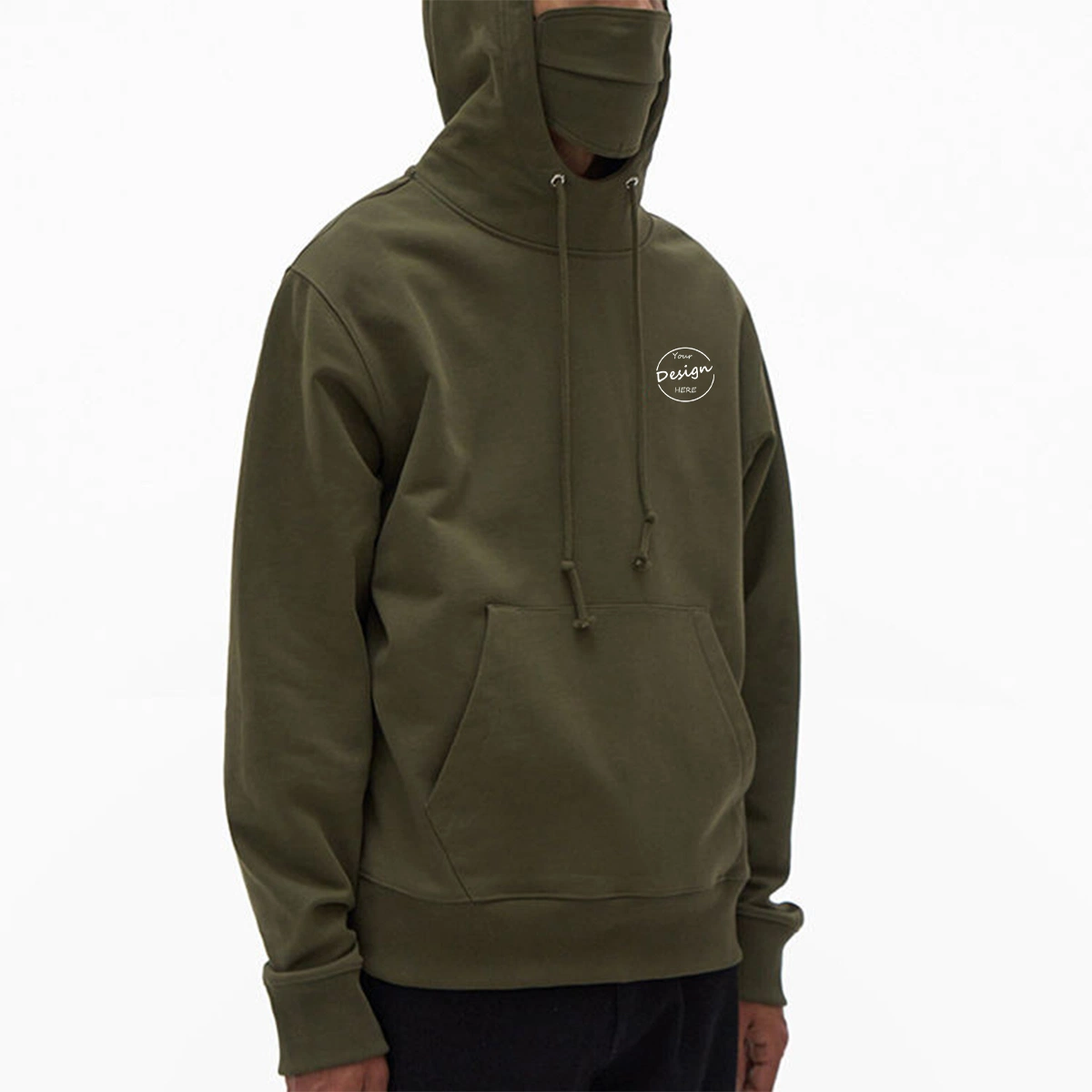 High quality/High cost performance  Cotton Polyester Dark Green Heavy Weight Fleece with String Oversized Hoodie with Pocket for Men