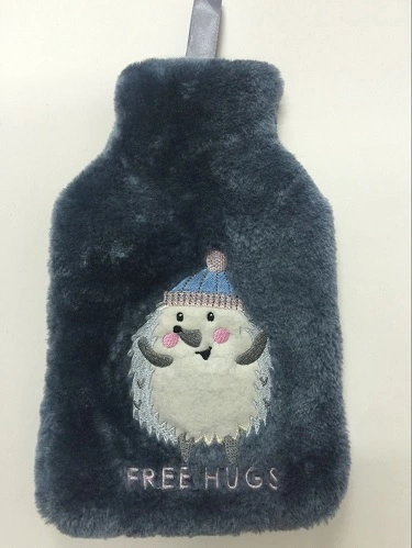 Cute and Soft Grey Plush Hot Water Bottle Cover with Bowknot