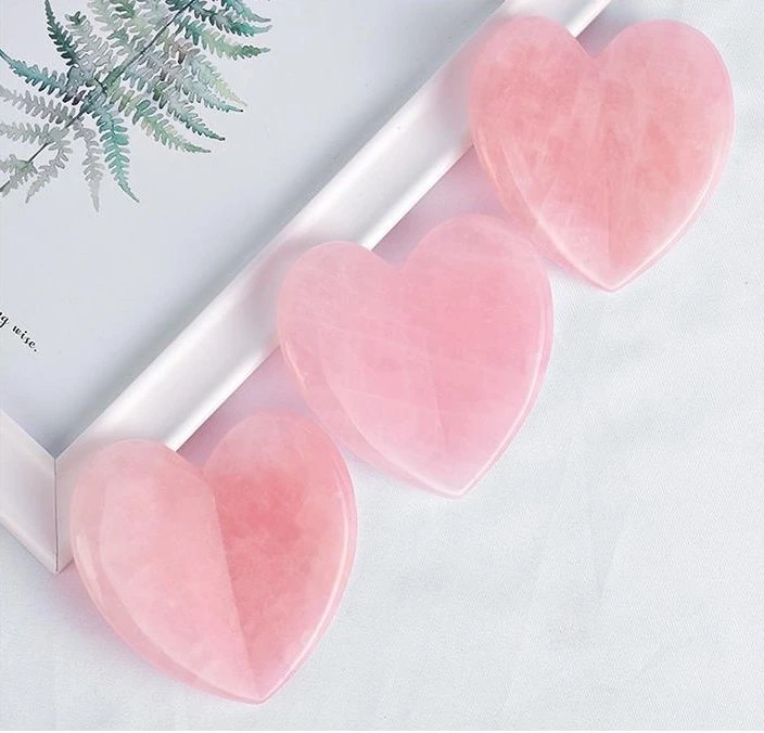 3D de cosmética en forma de corazón de piedra de cuarzo rosa Gua Sha de rodillos de Jade Gua Sha Conjunto de herramientas