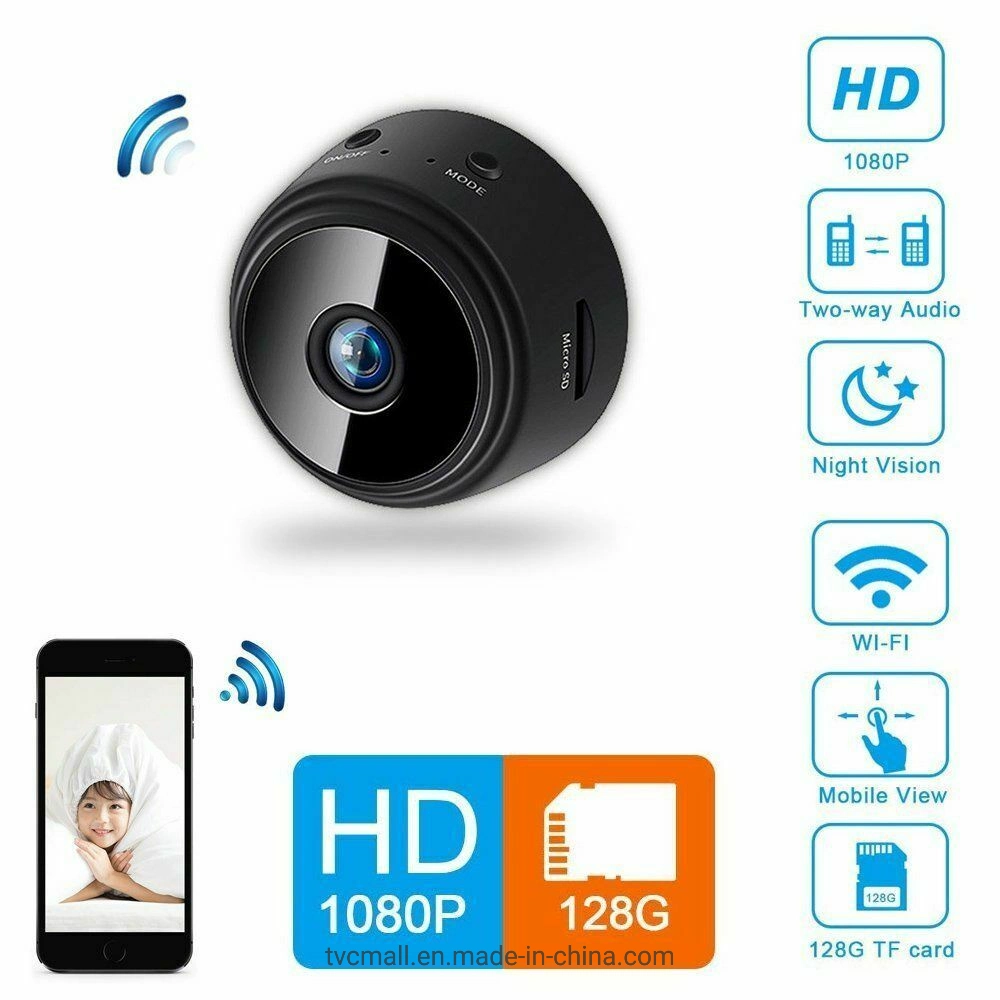 Mini cámara IP Wireless WiFi de Vigilancia de seguridad Home Cam HD 1080P de la cámara de visión nocturna a distancia - Negro