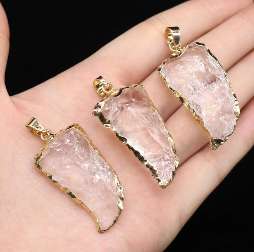 Wholesale Jewelry Natural Gemstone Pendant White Quartz Crystal Charm Key Chain Keyring Pendant