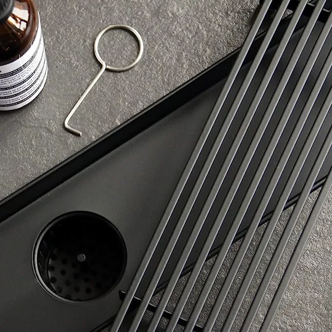 24inch Linear Shower Drain Matte Black 304 Stainless Steel Shower Floor Drain