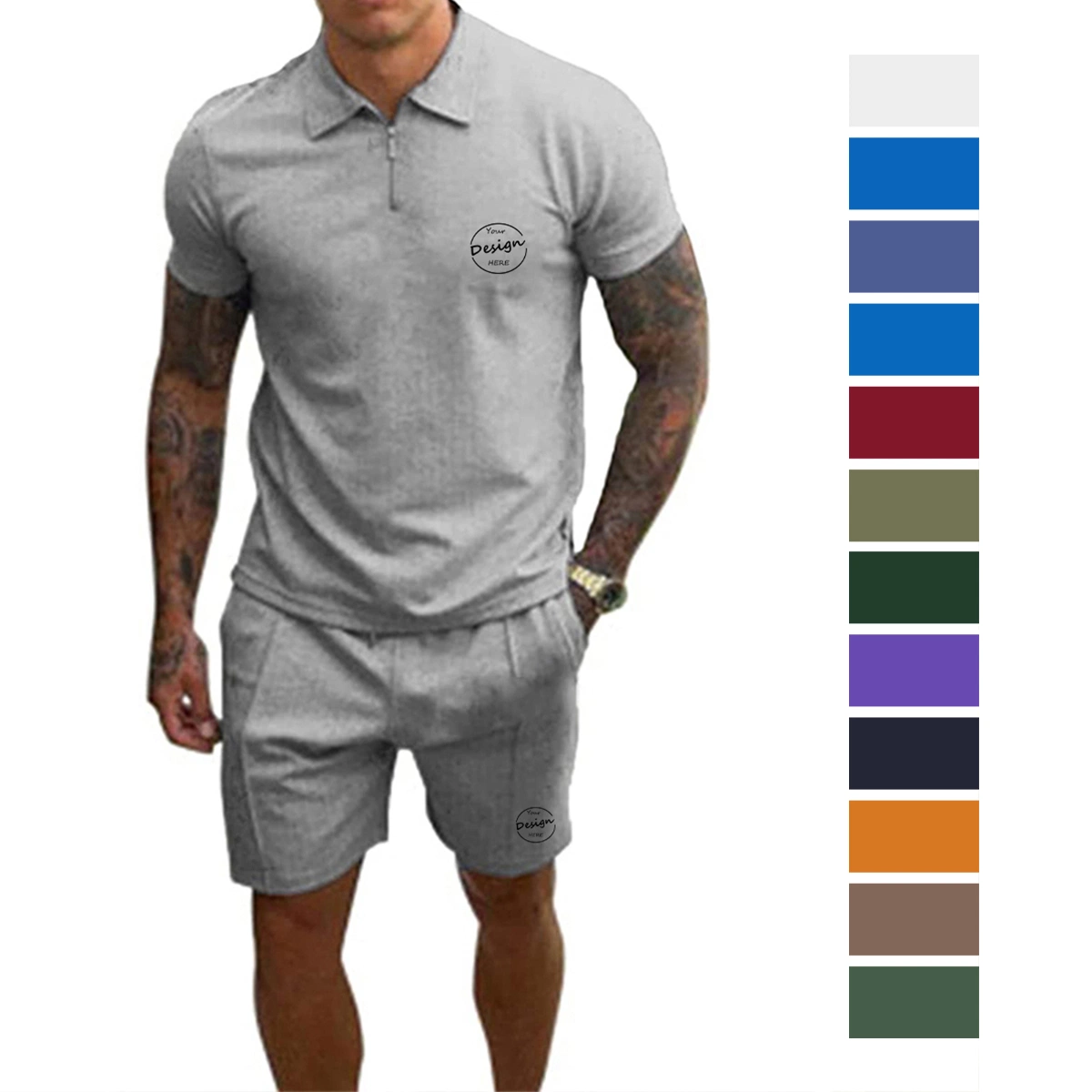 Großhandel/Lieferant Herren Sommer Freizeit Jersey Solid Color kurze Sätze Polo Shirt und Short Set Lässige Einfarbige Sport-Trainings-Sets