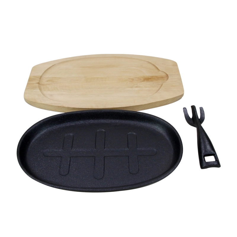 New Arrival Cast Iron BBQ Sizzling Steak Plate Grill Pan Steak Fajita Cast Iron Sizzler Steak Platter Set