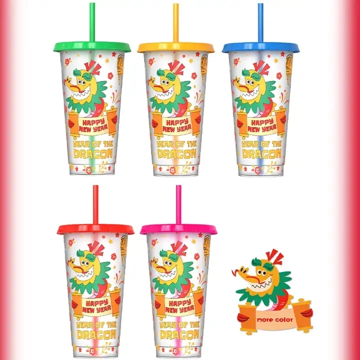 750ml Coffee Reusable Tumbler 24oz Logo Custom Wholesale/Supplier Stadium Cold Plastic Color Changing Ice American Cup with Lid and Straw