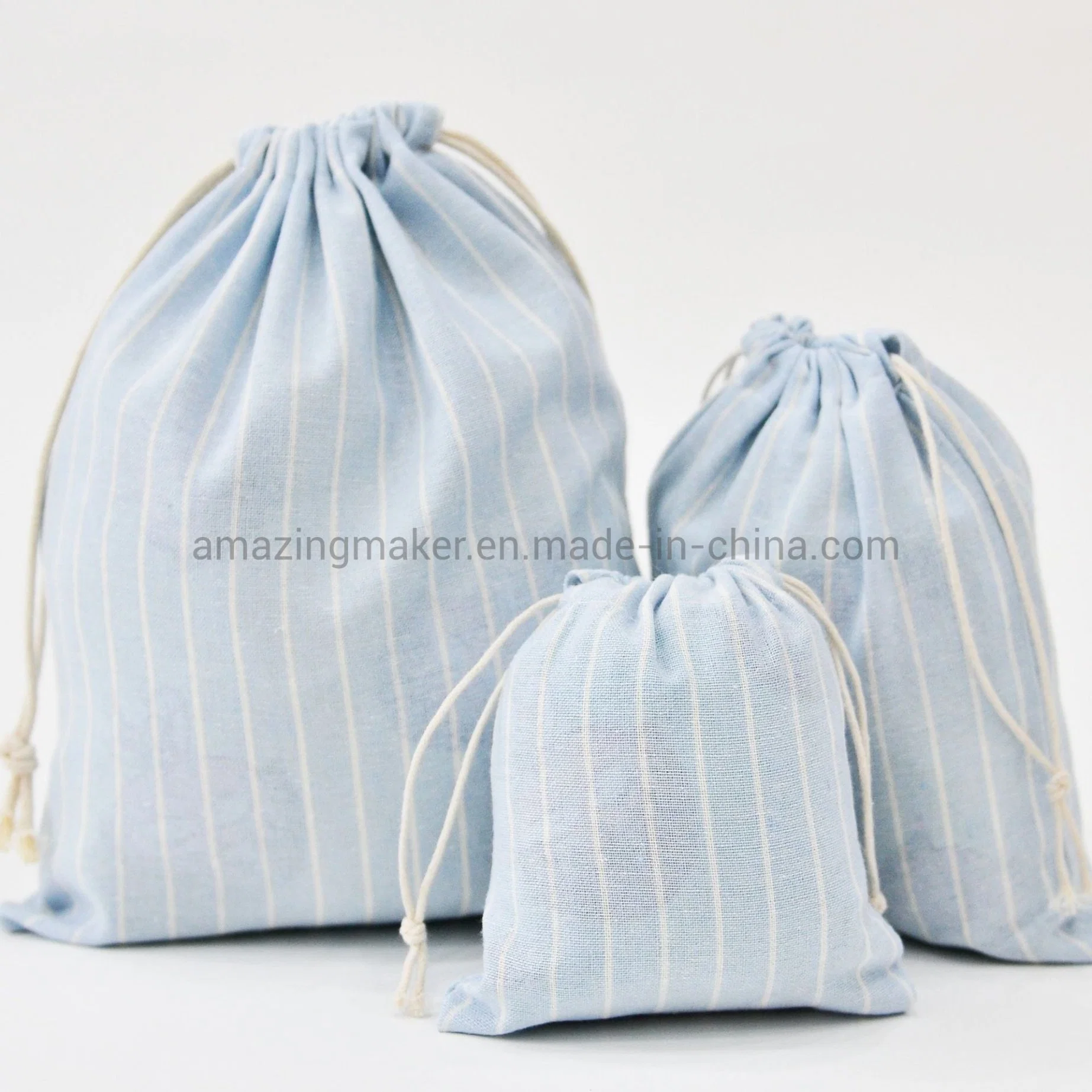 Eco-Friendly Cotton Drawstring Shopping Striped Bag