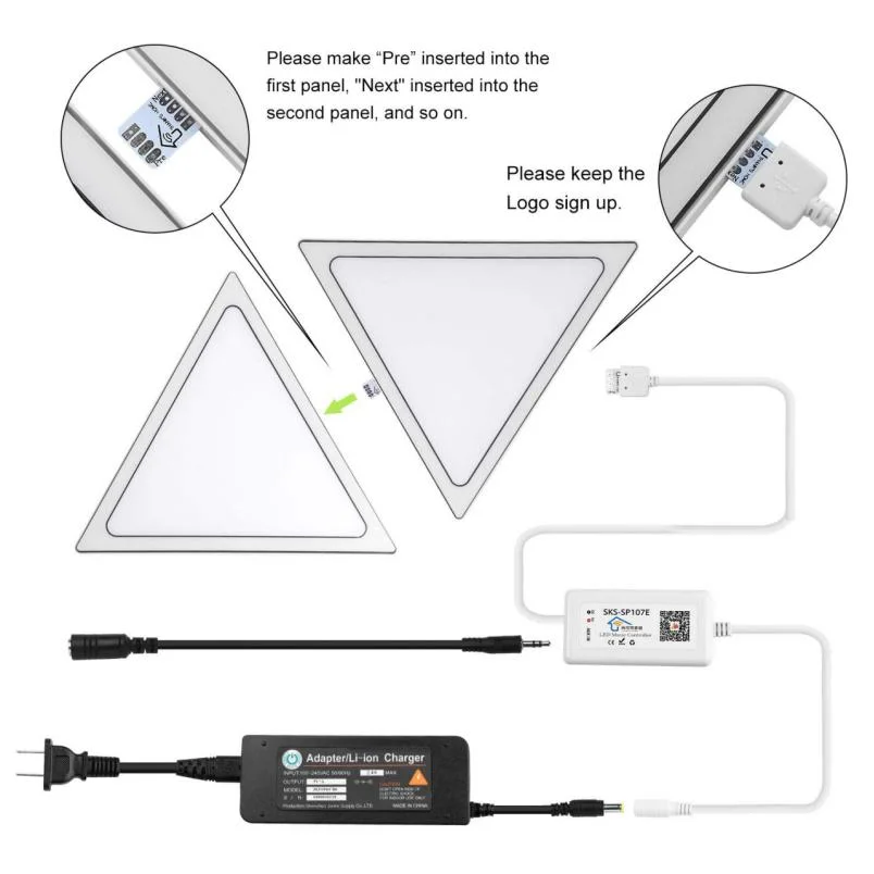 DIY APP WiFi Music Control Smart Addressable 9PCS Triangle Kits Magic RGB Color LED Panel Light