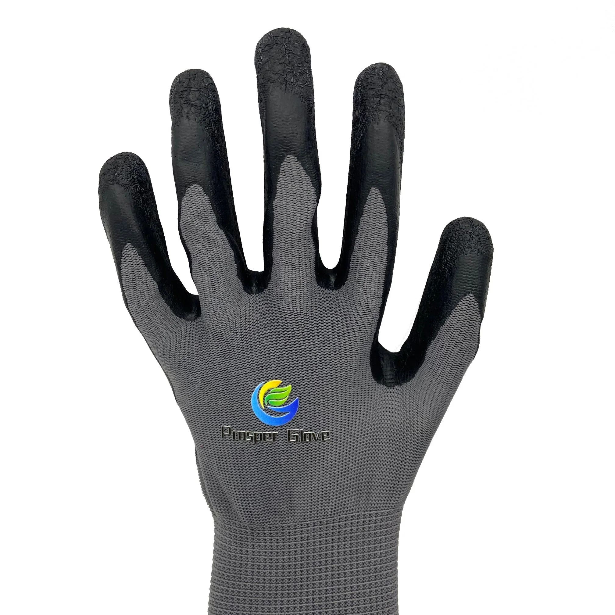 Black Crinkle Pattern Qualified Latex Coated Work Gloves Latex Coated Work Gloves