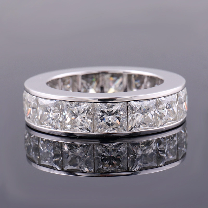 Trendy Eternity Love's Ring Band PT950 Platinum Princess Cut Square Moissanite Diamond Ring for Men