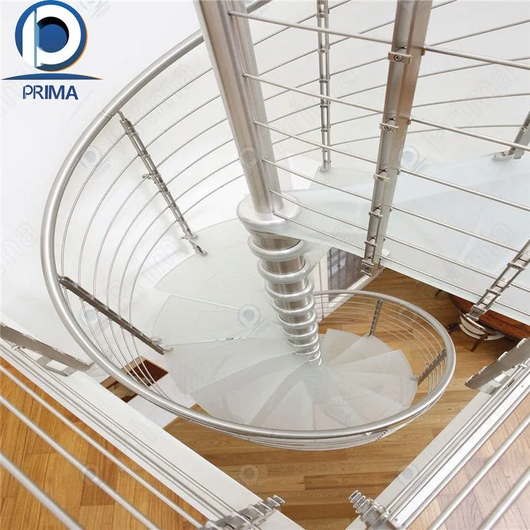 Prima Glass Carbon Steel Tread Spiral Stair Spiral Staircase Customized Luxury Modern Design Wooden