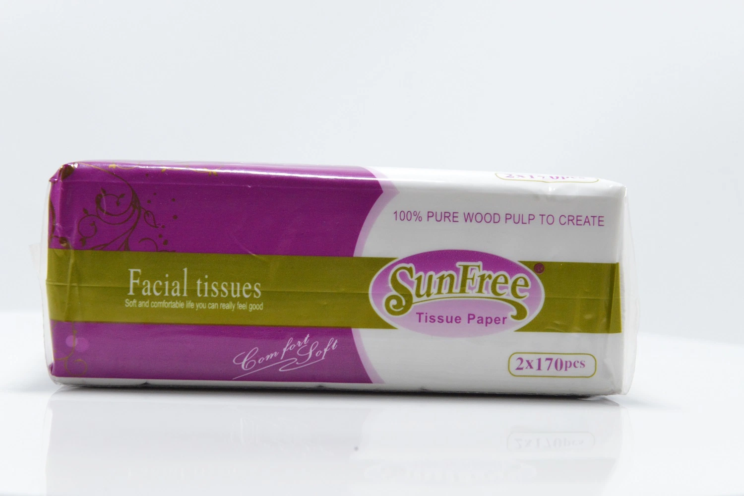 100% Native Wood Pulp Tissue, Corresponding to Purple and White Facial Tissue