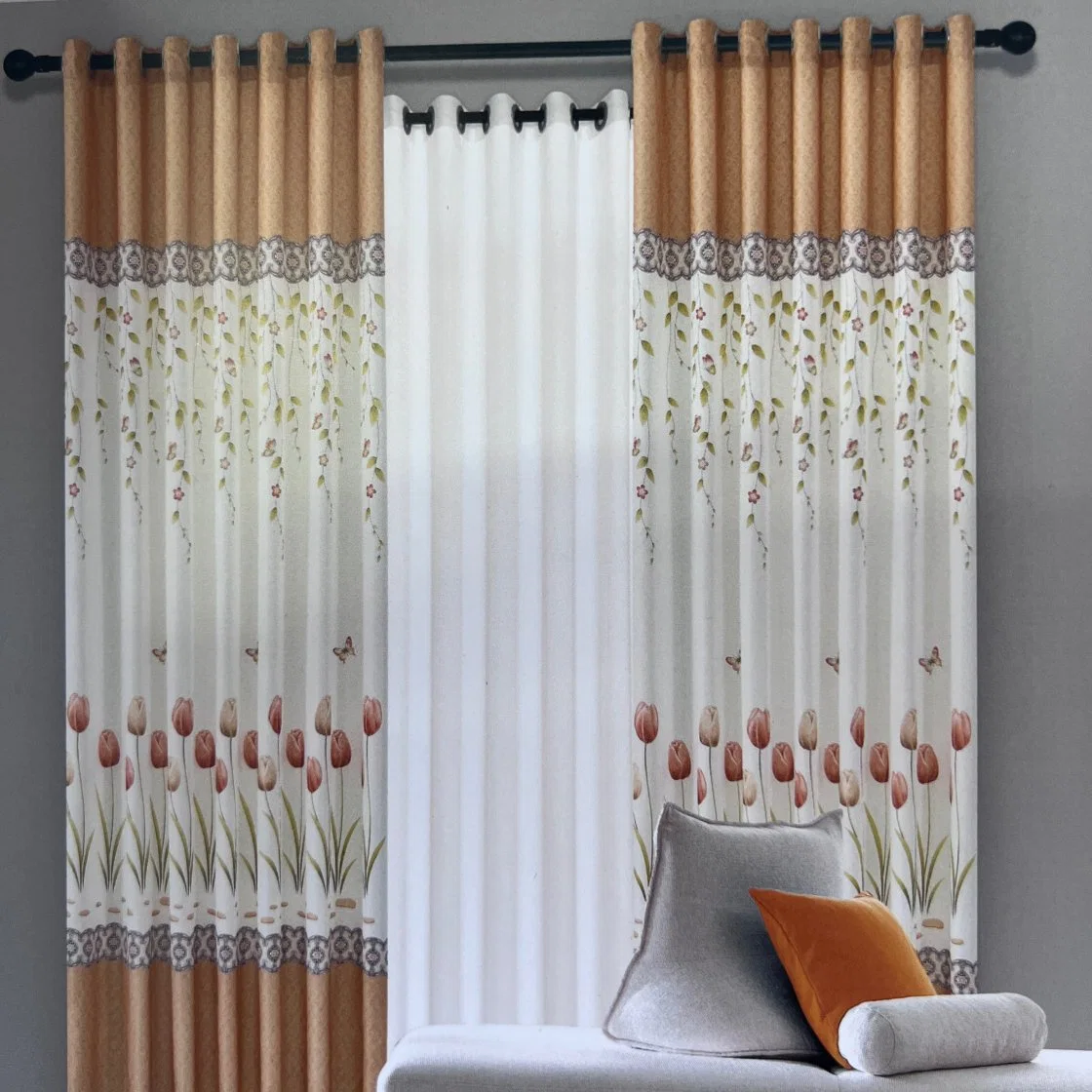 Printed Jacquard Fabric Home Hotel Window Wholesale/Supplier Curtain with Pattern Tulip&Leaf