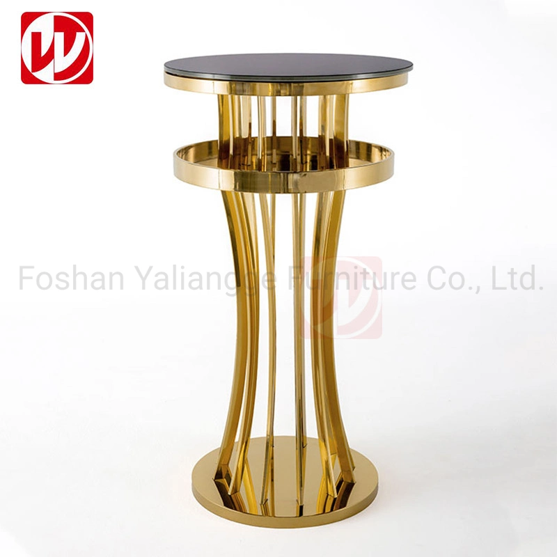 Gold Stainless Steel Luxury Hotel Restaurant Cocktail Table Wedding Rental White Glass Bar Table