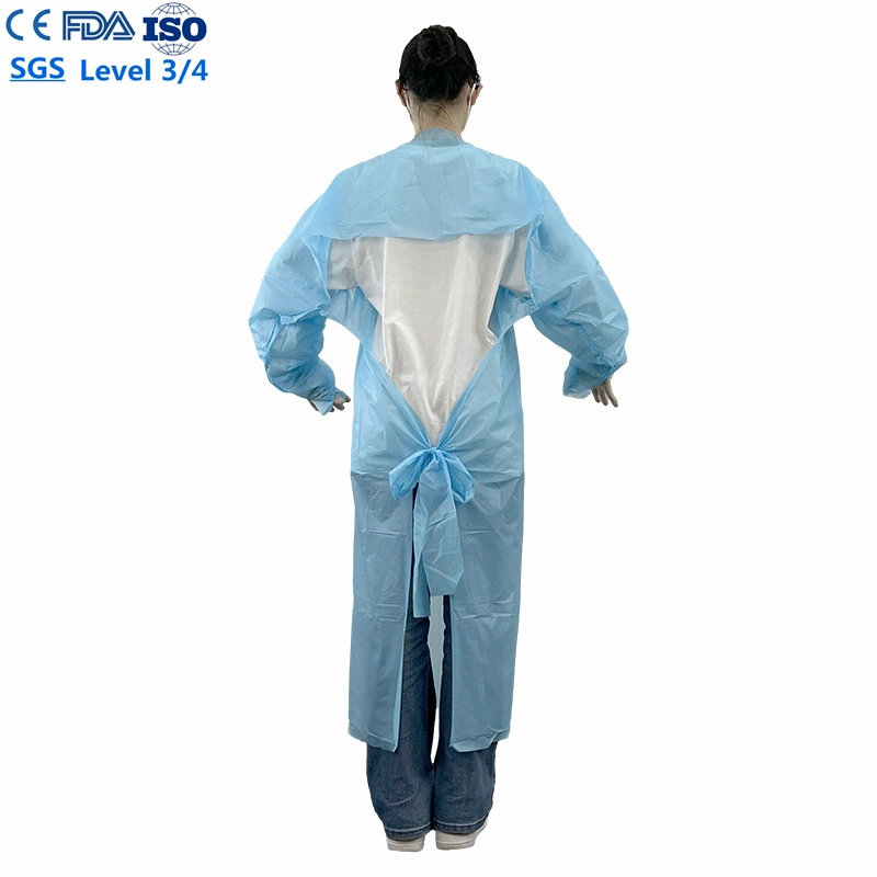 Fast Delivery En14126 CPE Gown Disposable 55g Impervious CPE Aprons Plastic with Sleeve for Inpatient Wards 510K