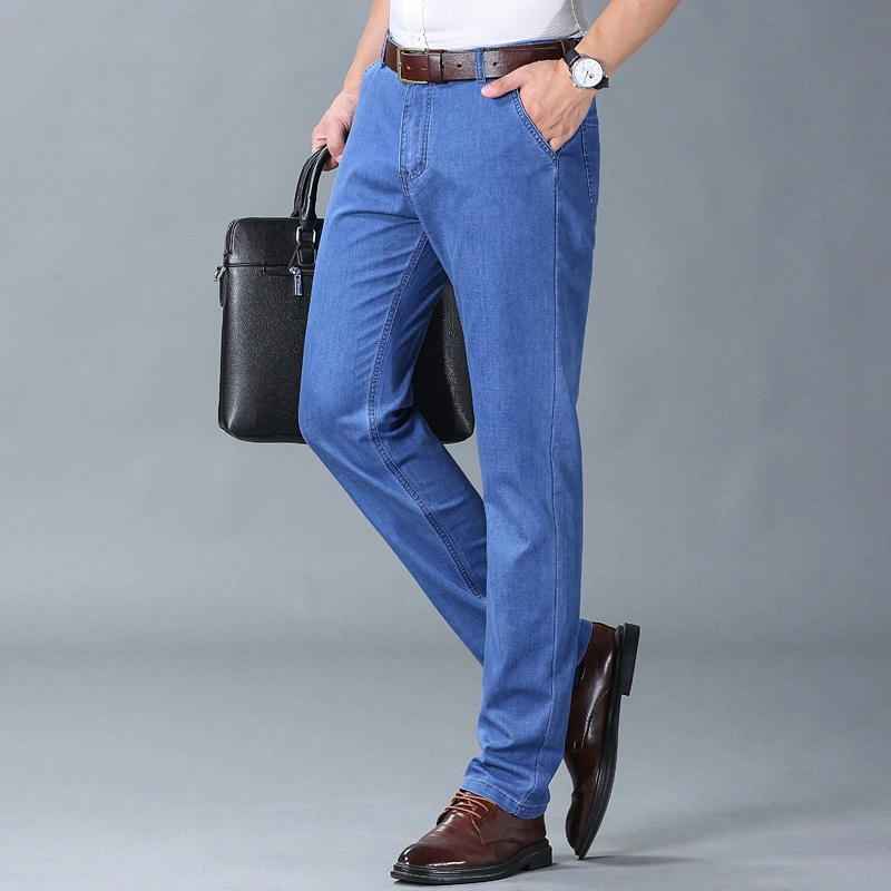 Herren High Elastic Straight Denim Casual Hose