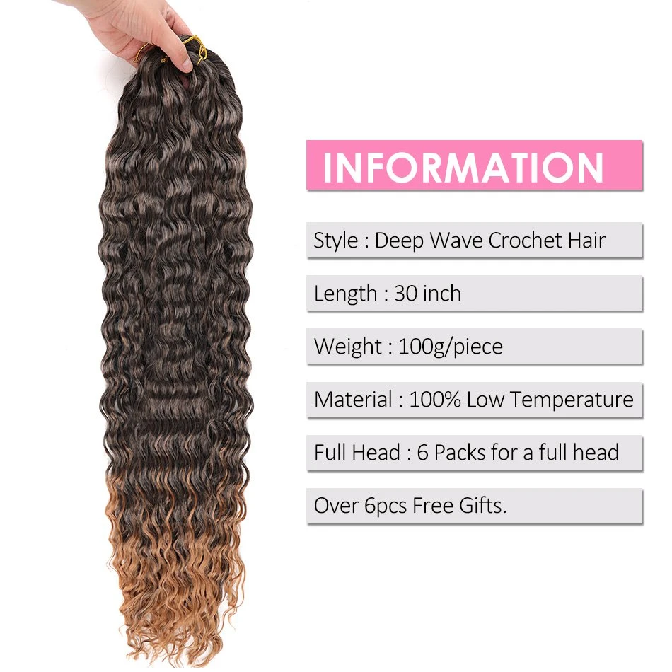 Deep Wave Fashion Colors Synthetic Long Curly Crochet Hair 30-36inch