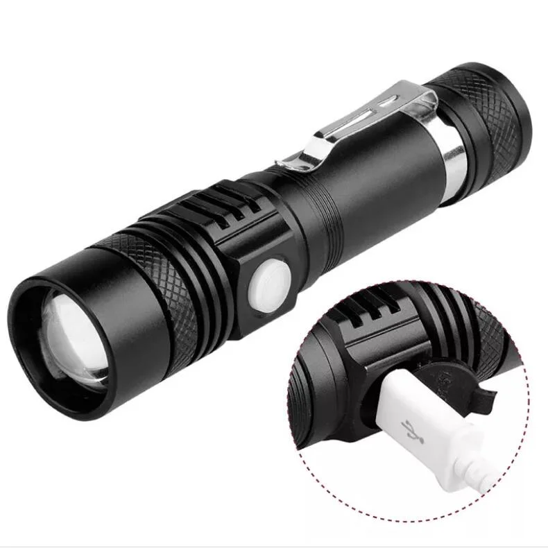 Luces de ciclismo para exteriores Luz de linterna de zoom recargable USB de litio incorporada Linterna LED potente