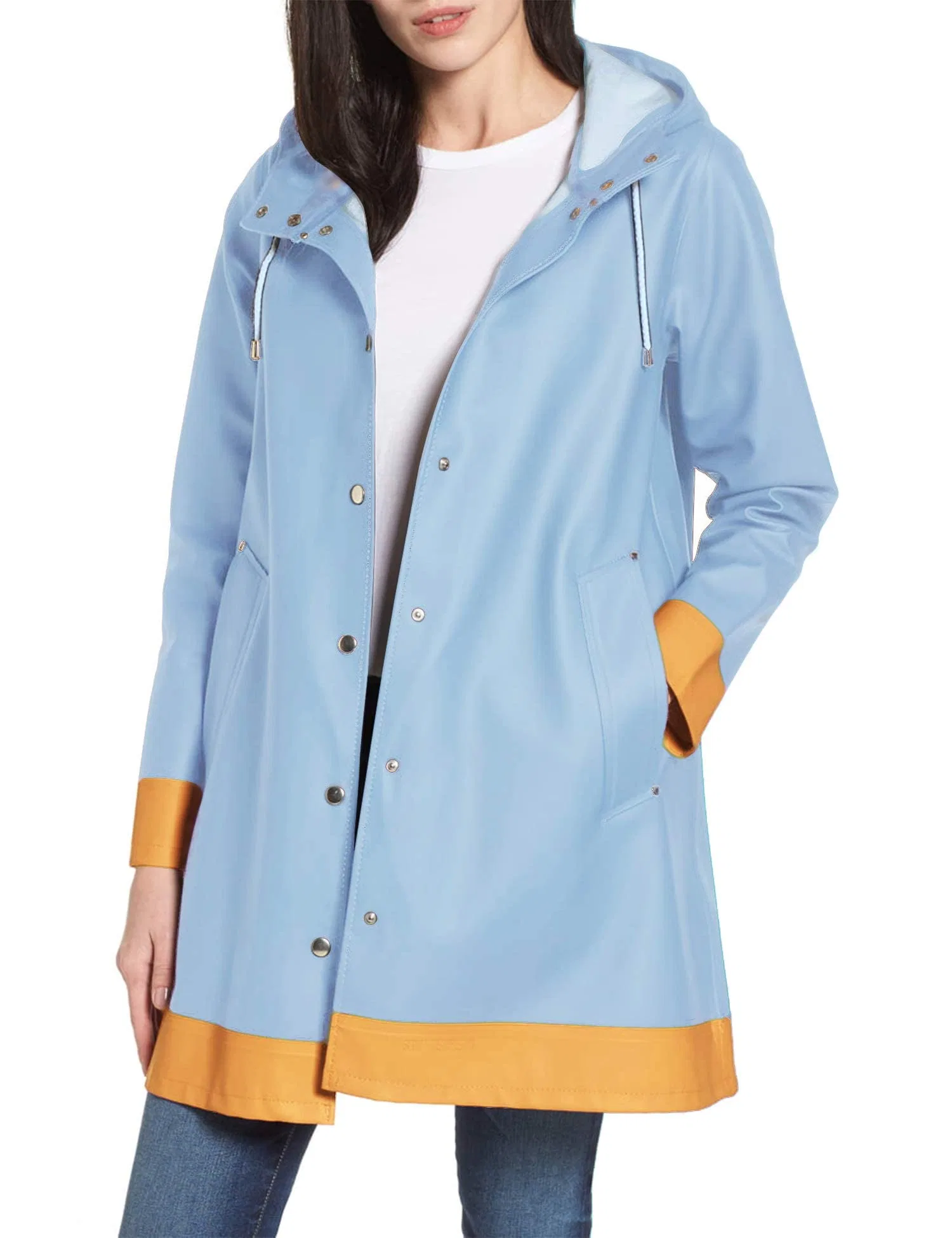 Design Outdoor Waterproof Windproof Rain Jacket Hooded PVC Long Rainwear Raincoat