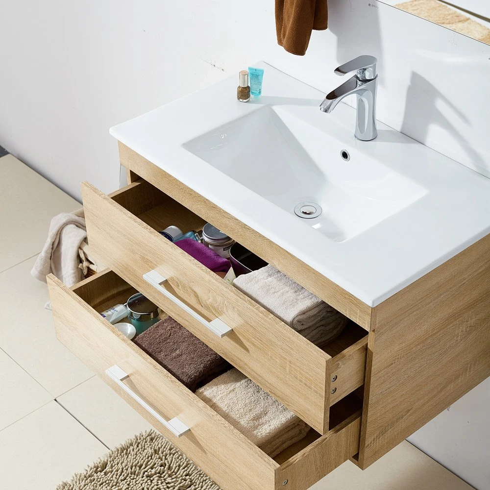 Factory Direct MDF Cuarto de baño moderno Sink tocador Melamina espejo de baño Armario con lavabo