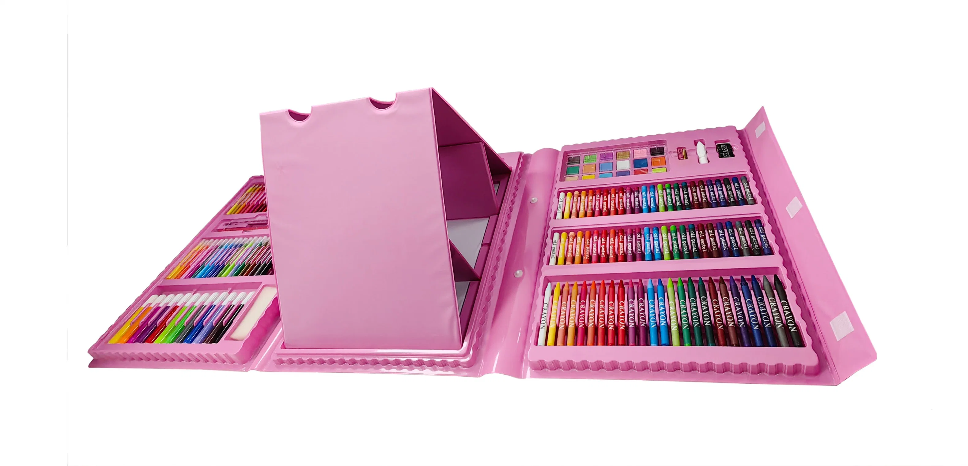 Ensemble d'art Super Mega Tri-Fold 208PCS populaire avec chevalet pour enfants, trousses d'art de dessin, étui de chevalet créatif, fournitures d'art de coloriage pour enfants artistes