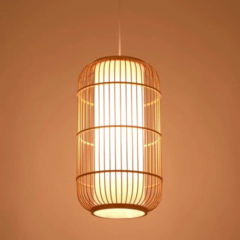 Jardim suspenso de sombra de onda de ratã vintage Bamboo Wicker Shade Light Candeeiro de teto com candeeiro de pé alto e decoração de casa lustre de decoração de bambu