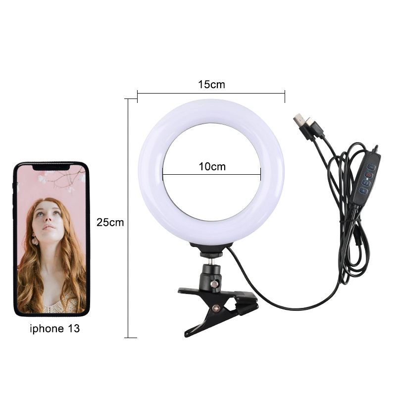 Brightenlux 180 Degrés de rotation de 6 pouces LED réglable vidéo auto 3 Modes de prise de vue l'anneau de lumière avec clip plus épais