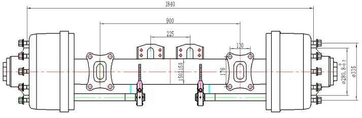 L'essieu avec deux freins à tambour assorti d'une suspension pneumatique utilisé pour les remorques d'une charge de 13 tonnes.