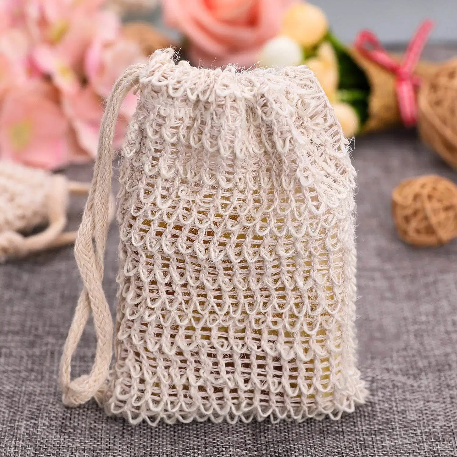 Natural Eco-Friendly Organic Sisal Soap Bag Foaming Pouch Scrubber Drying The Soap Bars Shower Mesh Soap Saver Bag Net