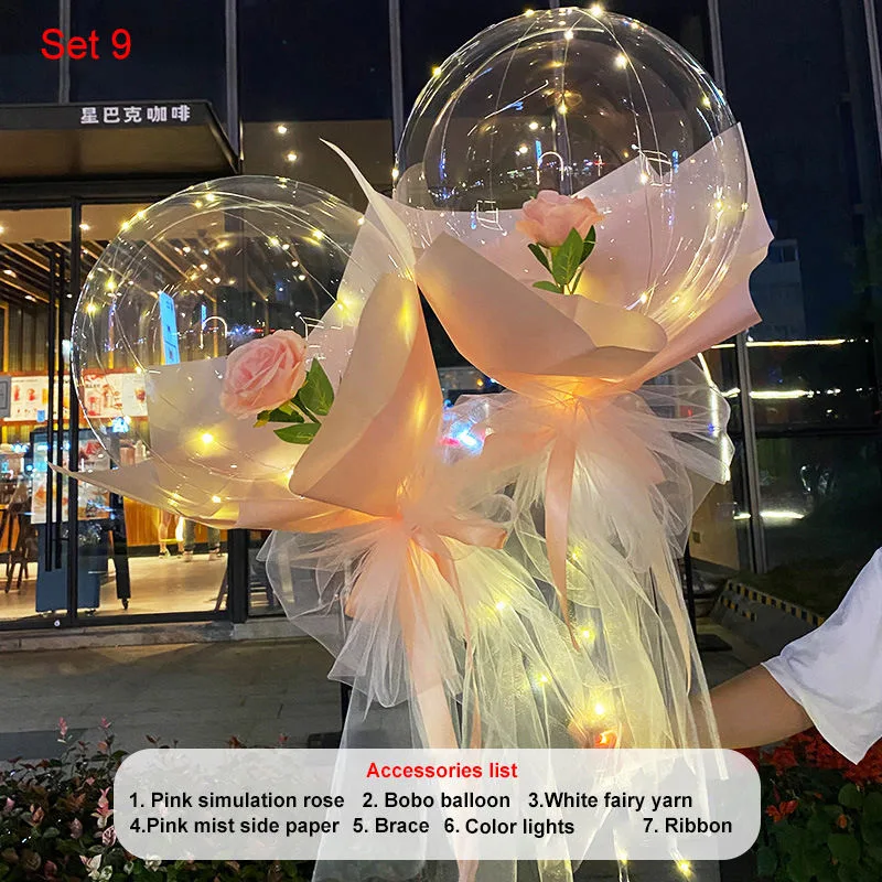 Casamento Valentines dia balão Bubble Clear balão balão de luz LED plástico Com Rosa no interior