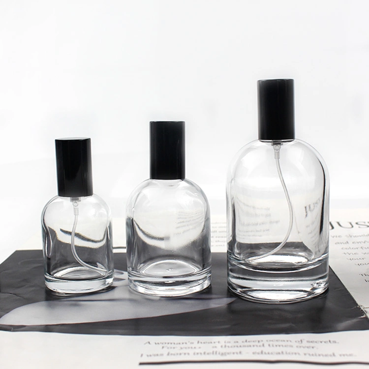 Empty 30ml 50ml 100ml Round Transparent Fragrance Bottles Black Sprayer Glass Perfume Spray Bottle