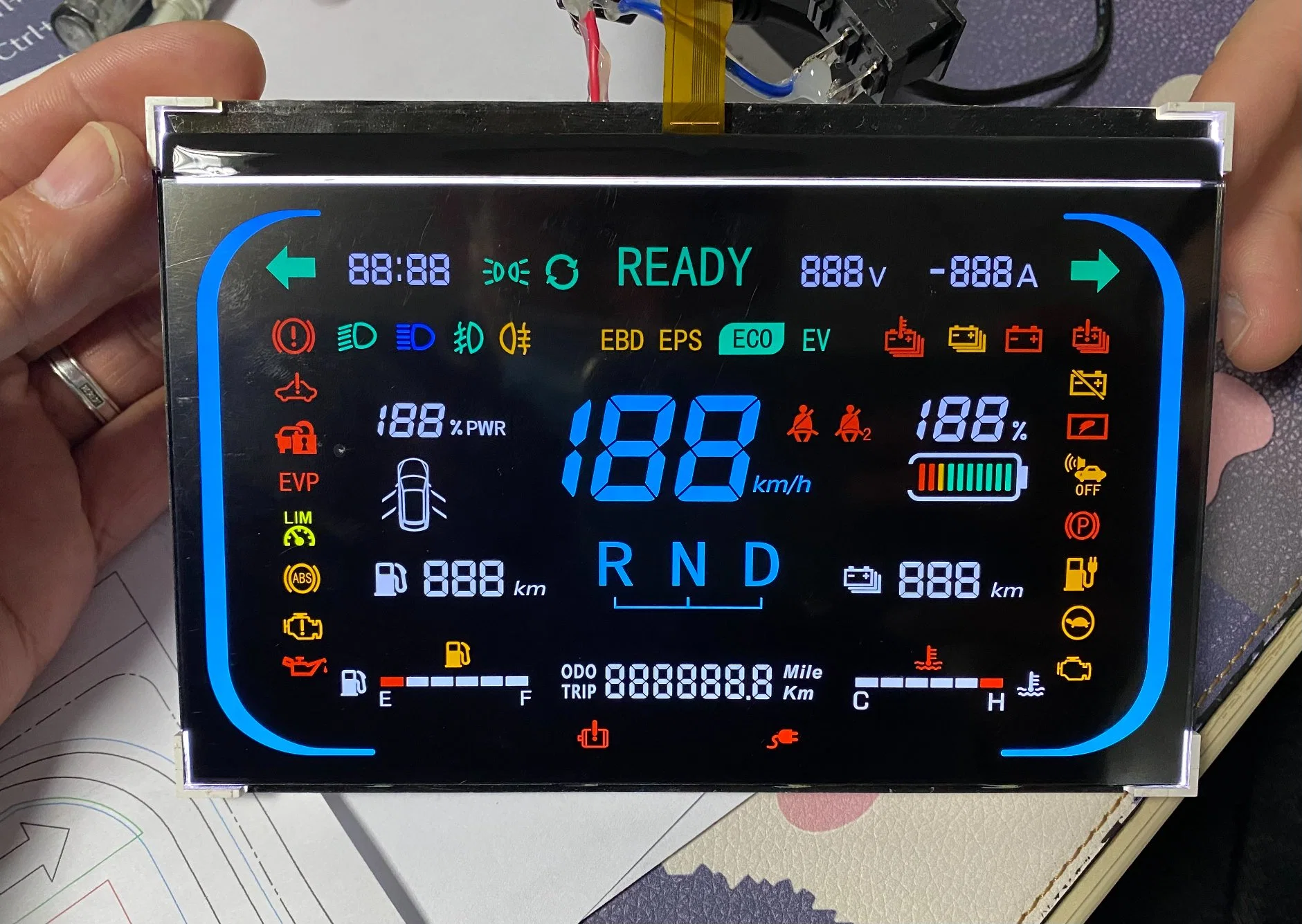 Vehículo Eléctrico personalizada Pantalla grande de instrumentos 7 Segmentos Pantalla LCD con retroiluminación