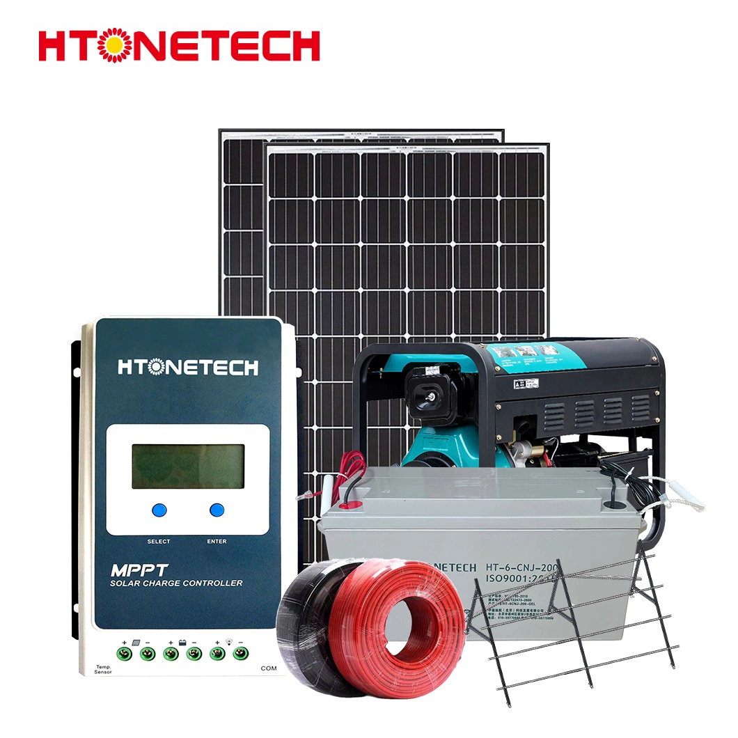 Htonetech Système solaire tout-en-un 48V hors réseau Panneau solaire 500W Monocristallin Générateurs triphasés flexibles Générateur diesel Système solaire PV complet