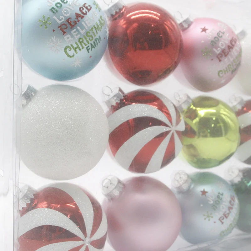 12PCS 8cm Ornament Bauble Sets White Pink Blue Green Red Candy Painted Christmas Glass Hanging Ball for Home Decor