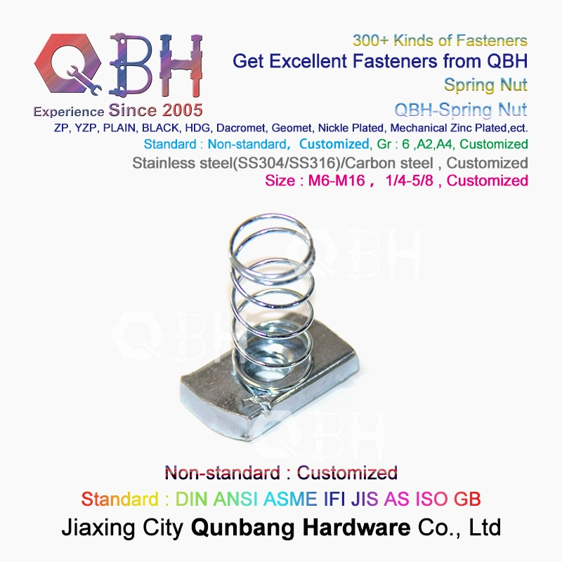 Qbh Aluminium Profile Customized Carbon Stainless Steel Zp/Yzp/Plain/Black/HDG/Dacromet/Geomet/Nickle Plated/Mechanical/Zinc Plated T Spring Nut Channel Fitting