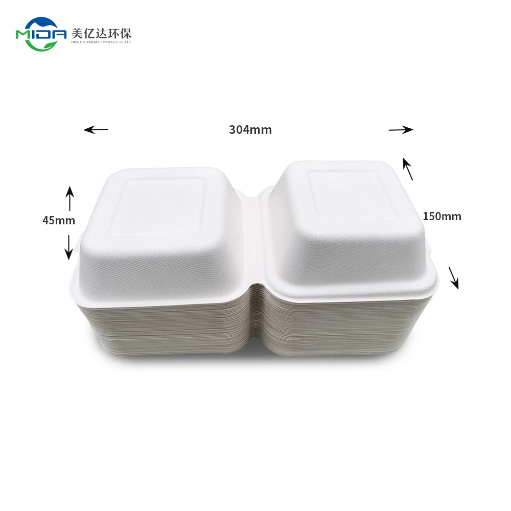 Hot Sell Sugarcane Bagasse Pulp Eco Friendly Box Packaging Clamshell Tableware