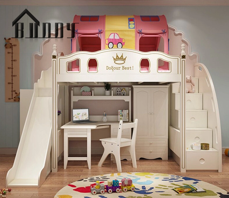 Luxury Girls Princess Bedroom Furniture Children Kids' Bunk Beds with Slide