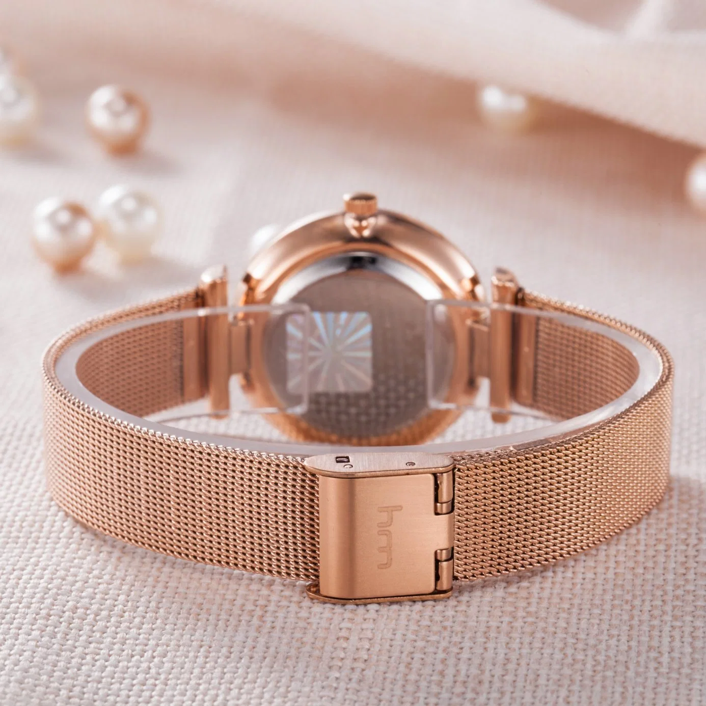 Waterproof Stainless Steel Case Back Mesh Band Ladies Watches Wy-070