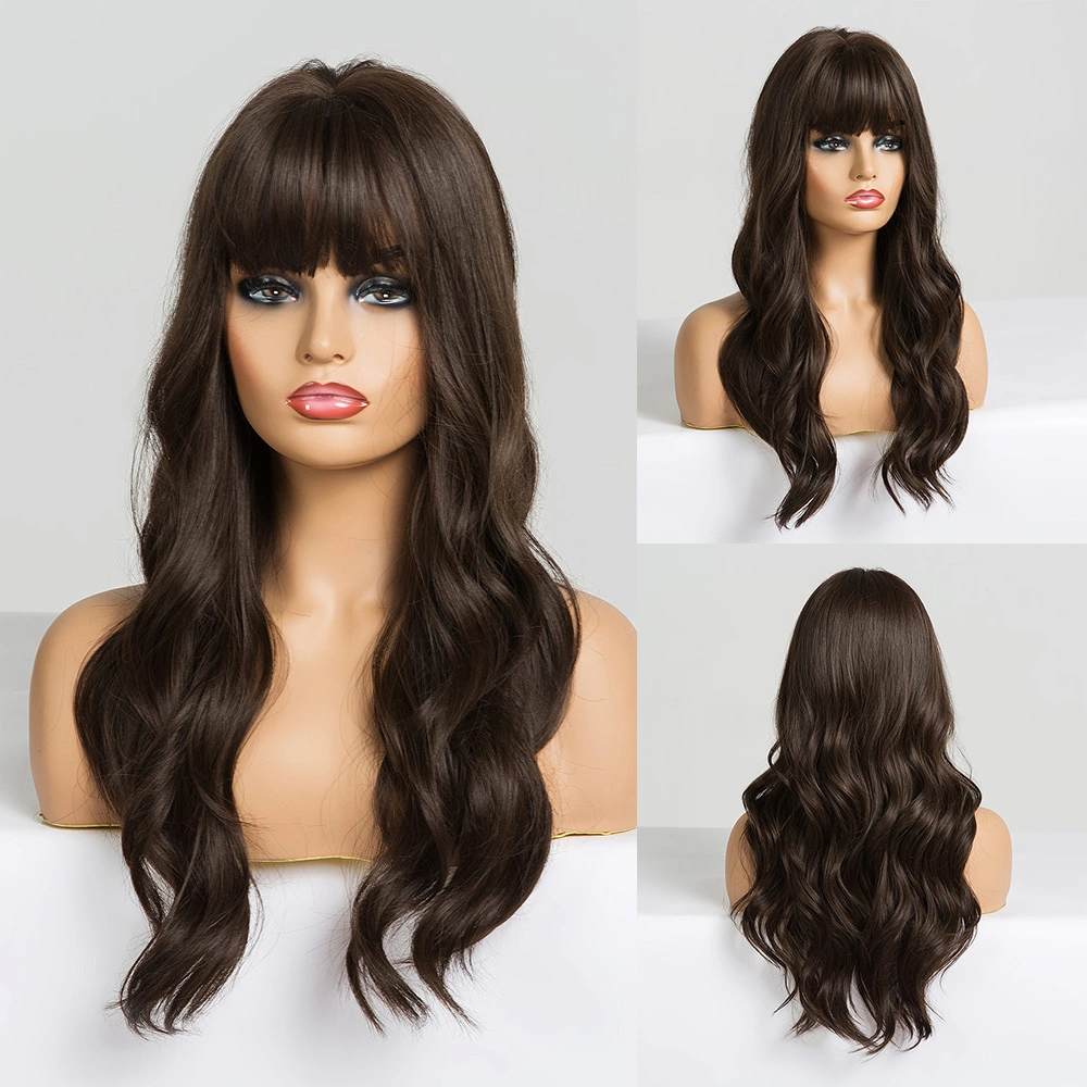 Ash Blonde Wavy Synthetic Wigs with Bangs Natural Looking Heat Resistant Fiber Hair for Women (AV-SW052)