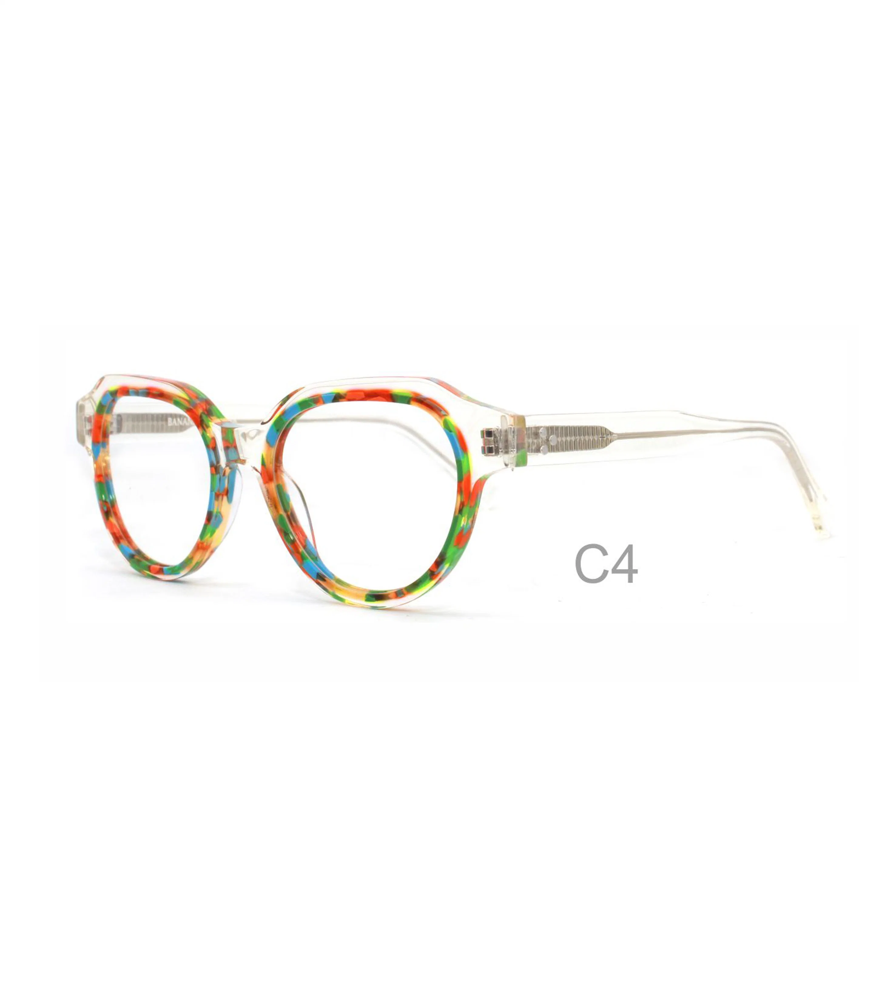 Unisex Round Vintage Lamination Acetate Eyeglasses Frames