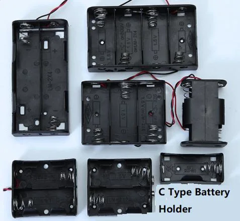 1.5, 3V, 4.5V, 6V Battery Holder Red/Black Wire, C Type Plastic Battery Case with 9V Buckle Button/Soldering Slice