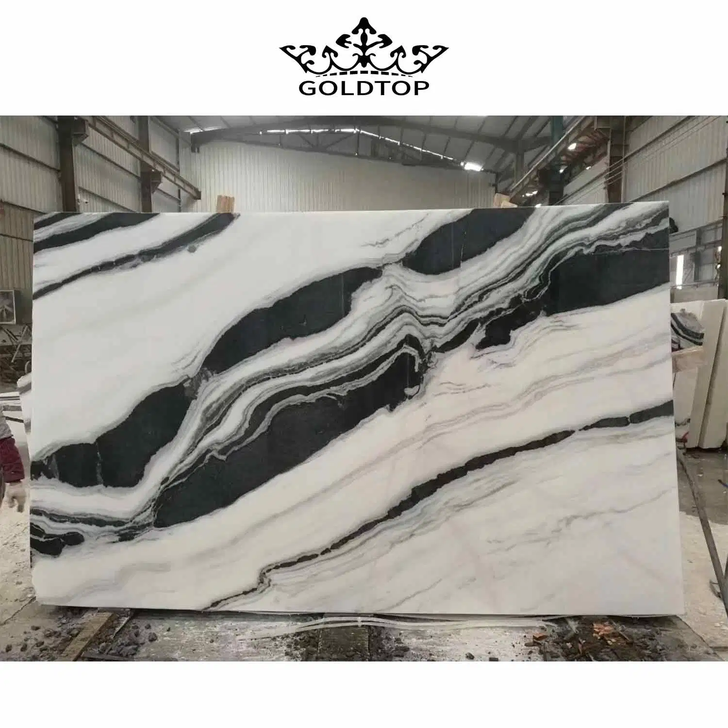 High End Black Pattern Stone Marble Slabs Black Veins Panda White Marble Slab for Floor