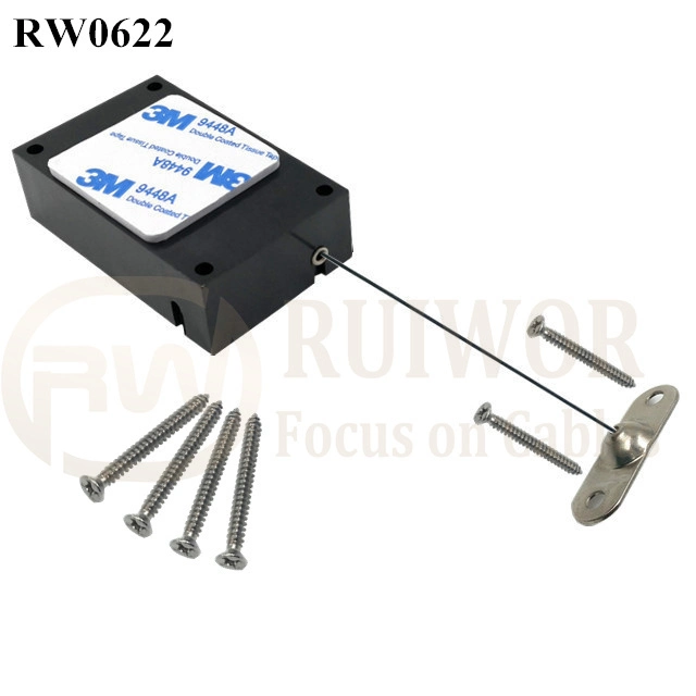 RW0622 Câble rétractable à cliquet cubique plus fonction de cliquet et 10x31mm deux vis de plaque de métal ovale perforé de connecteur installé par