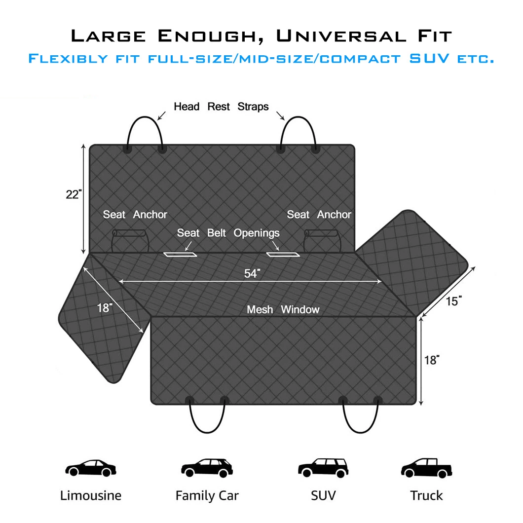 Ajustable impermeable Easy-Cleaning asiento de atrás del coche de la cubierta Hamaca Perro Productos