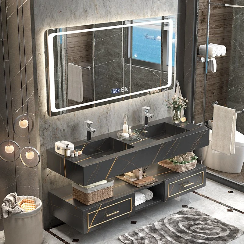 New Design Wall Standing Bathroom Cabinet with Rock Plate Basin Bathroom Vanity with Factory Price