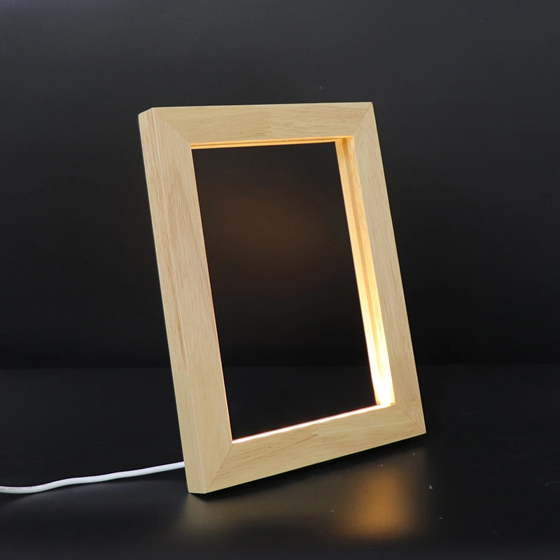 Wholesale/Supplier Dimmer Switch Oak Wooden LED Photo Frame USB Power Decorative Desk Table Lamp for Acrylic