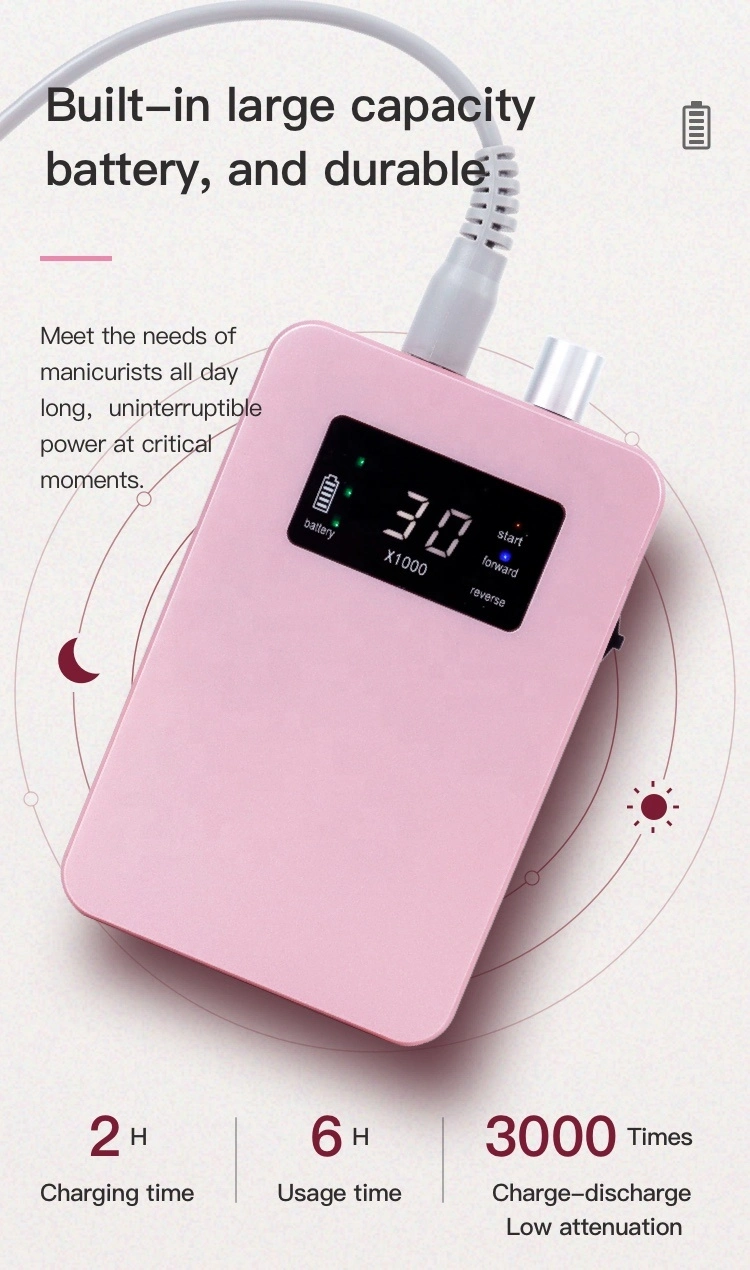 35000rpm Low Noise Professional Manicure Portable E File Electric Nail Drill Machine for Nail Art Gel Salon