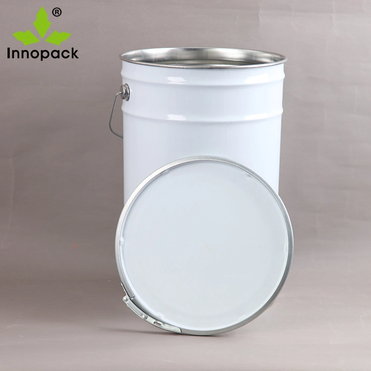 30 Liter White Metal Pail with Lock Ring Lid