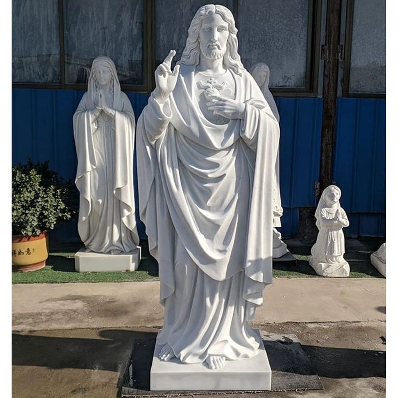 El tamaño de la vida de Jesús estatua de mármol blanco de católica de Cristo Jesús y de la Virgen Madre María estatua de Mármol para la venta